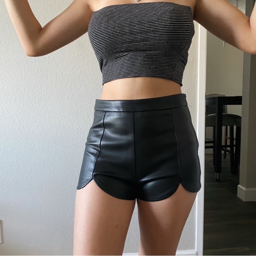 Forever 21 Black High Waist Faux Leather Shorts